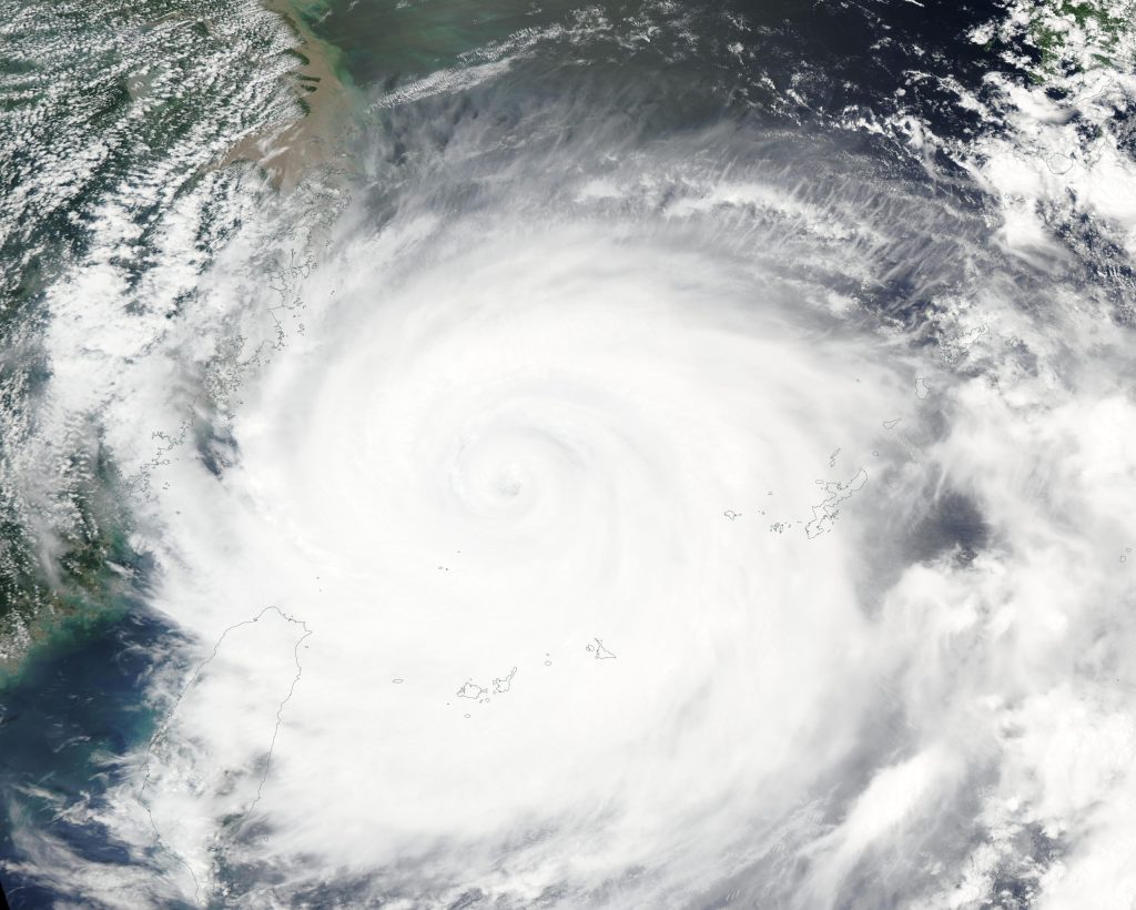 Satellite image of a typhoon over the Pacific.